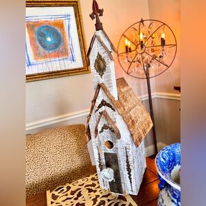 SHABBY CHIC Oversized Rustic Farmhouse Whitewashed Wooden Birdhouse Church
